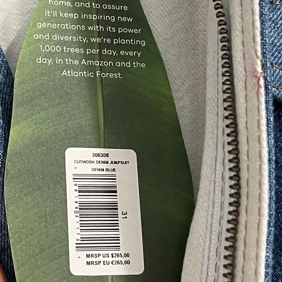 Farm Rio Cutwork Denim Jumpsuit Sz. 31 NWT - Picture 11 of 13